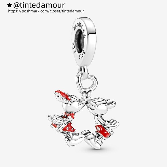 Pandora Disney Mickey Mouse & Minnie Mouse Kissing Dangle Charm - Picture 1 of 6